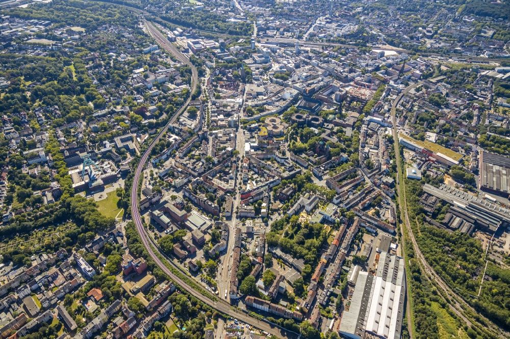 Aerial image Bochum - The city center in the downtown area in Bochum in the state North Rhine-Westphalia, Germany