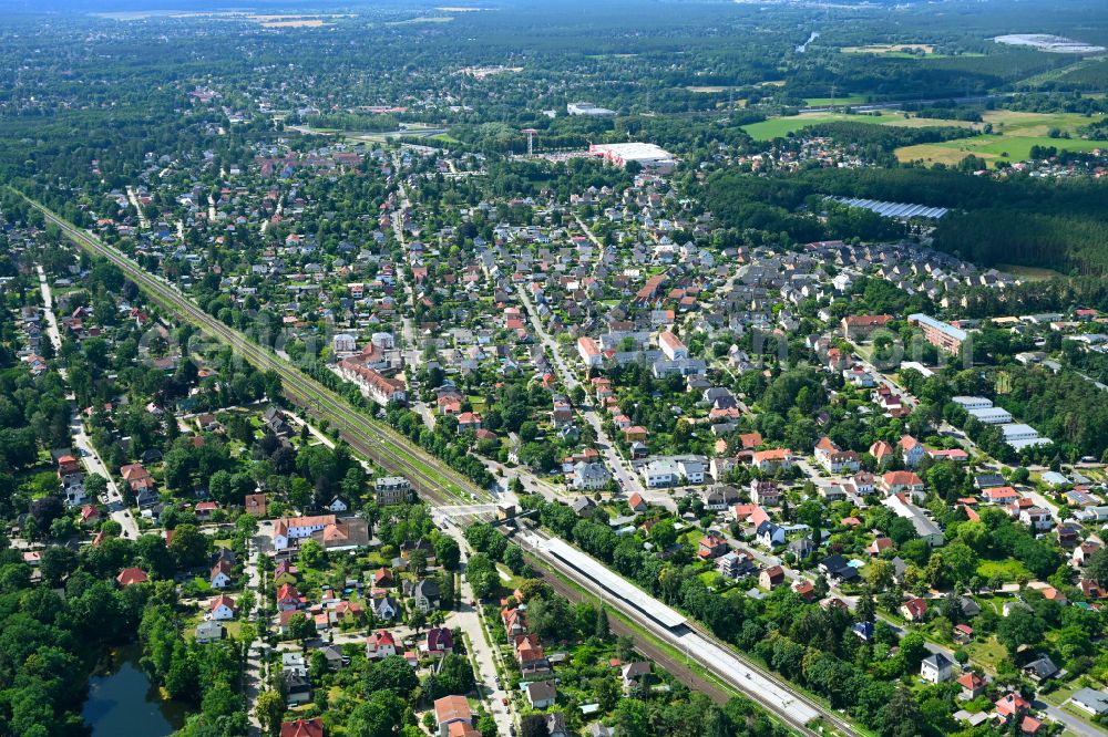 Borgsdorf from above - The city center in the downtown area in Borgsdorf in the state Brandenburg, Germany