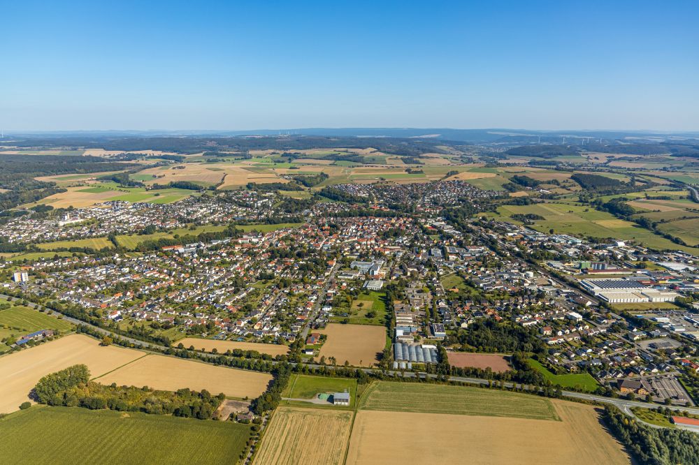 Brakel from above - The city center in the downtown area in Brakel in the state North Rhine-Westphalia, Germany