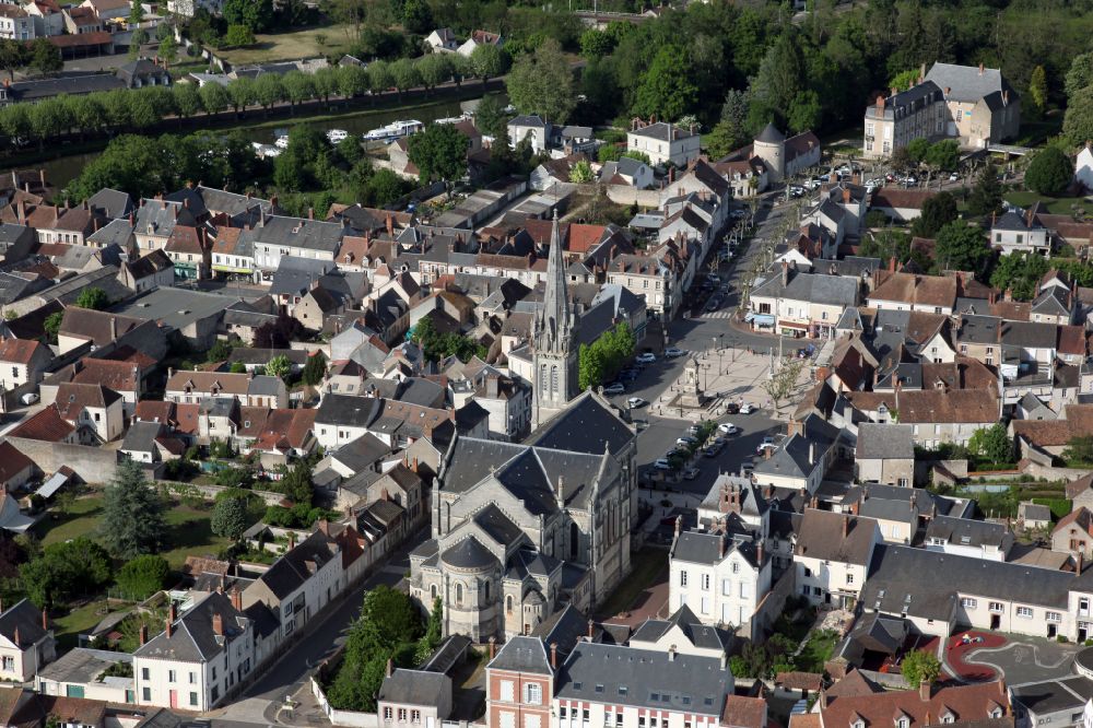 Briare from above - The city center in the downtown area in Briare in Centre-Val de Loire, France