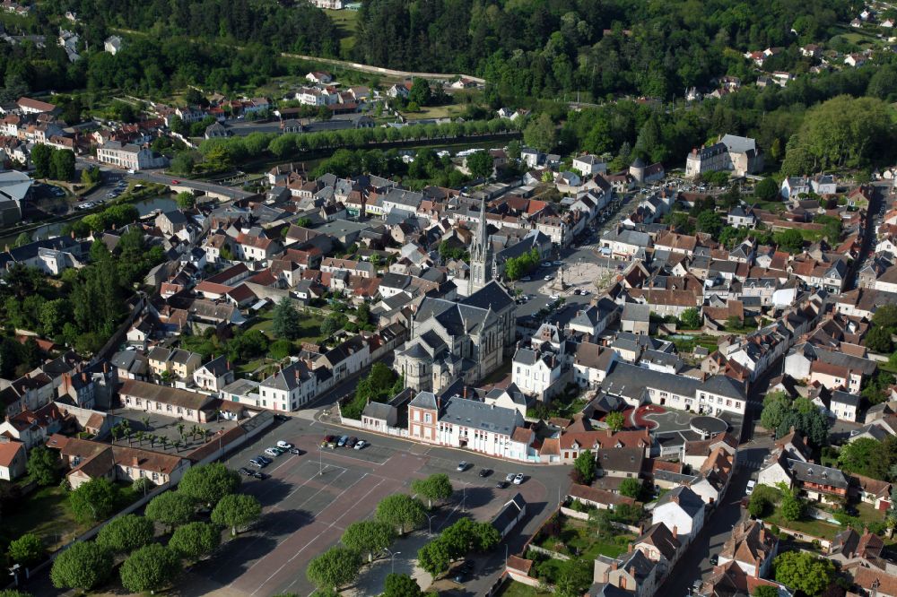 Briare from the bird's eye view: The city center in the downtown area in Briare in Centre-Val de Loire, France