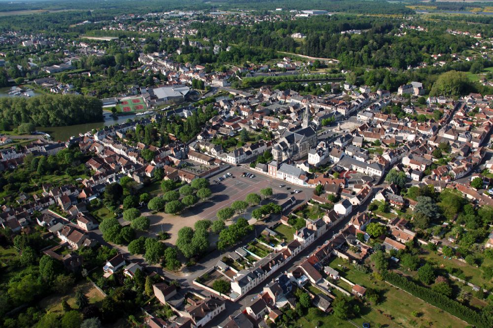 Aerial image Briare - The city center in the downtown area in Briare in Centre-Val de Loire, France