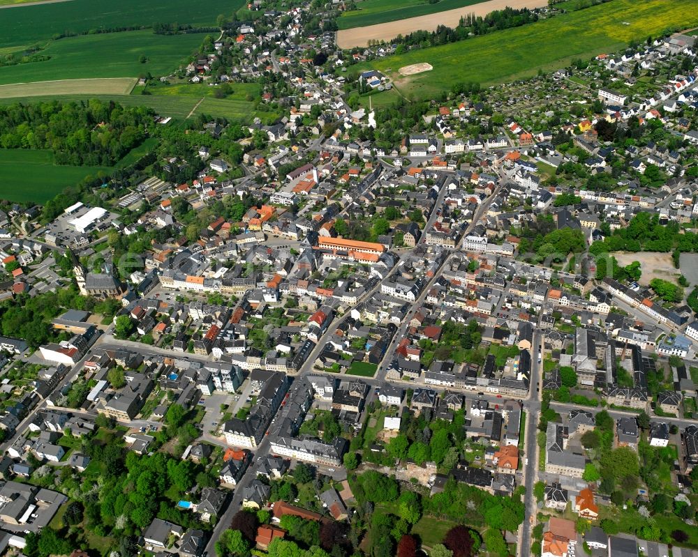 Burkersdorf from above - The city center in the downtown area in Burkersdorf in the state Saxony, Germany