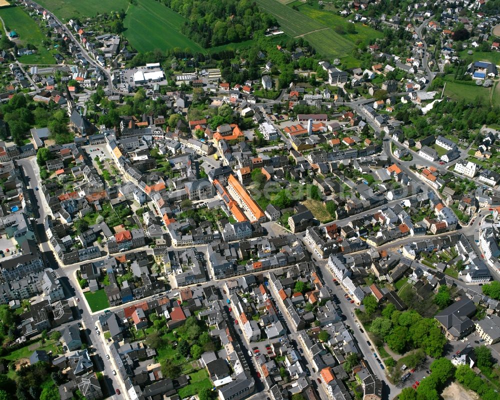 Burkersdorf from above - The city center in the downtown area in Burkersdorf in the state Saxony, Germany