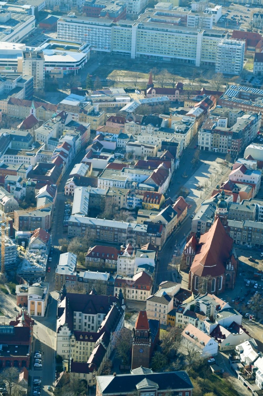 Cottbus from above - The city center in the downtown area in Cottbus in the state Brandenburg, Germany