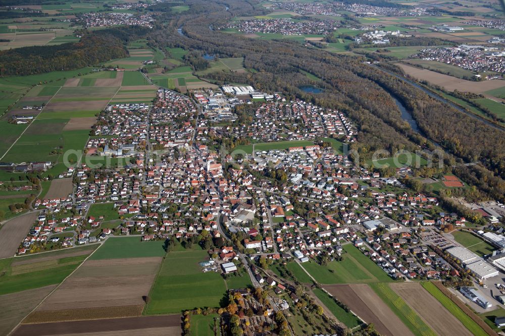 Dietenheim from the bird's eye view: The city center in the downtown area in Dietenheim in the state Baden-Wuerttemberg, Germany