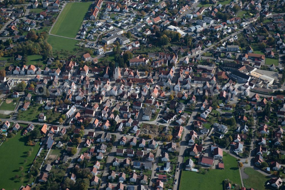Dietenheim from above - The city center in the downtown area in Dietenheim in the state Baden-Wuerttemberg, Germany