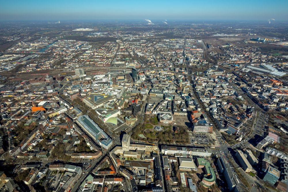 Dortmund from the bird's eye view: The city center in the downtown area in Dortmund in the state North Rhine-Westphalia, Germany