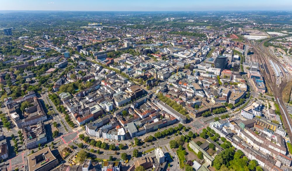 Dortmund from the bird's eye view: The city center in the downtown area in Dortmund at Ruhrgebiet in the state North Rhine-Westphalia, Germany