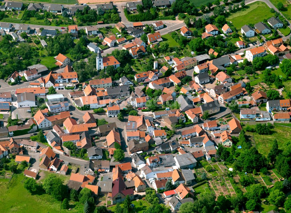 Dreisen from above - The city center in the downtown area in Dreisen in the state Rhineland-Palatinate, Germany