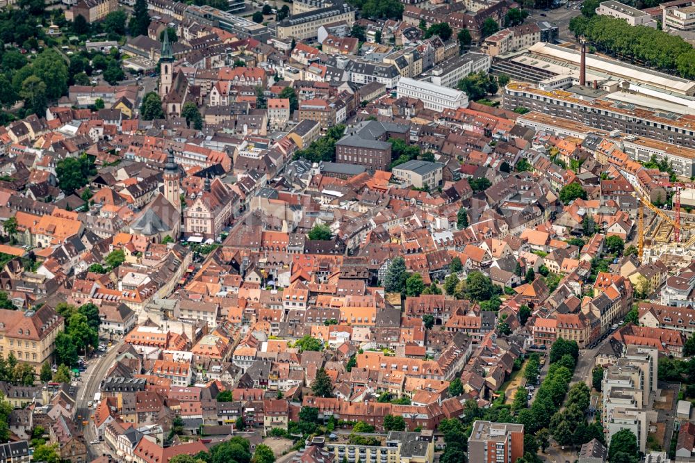 Durlach from the bird's eye view: The city center in the downtown area in Durlach in the state Baden-Wurttemberg, Germany