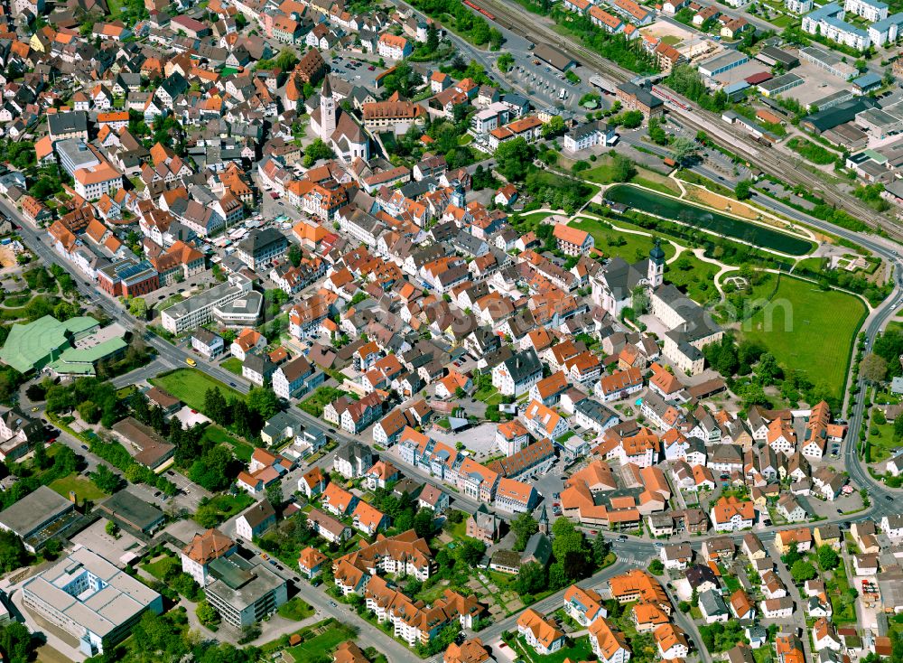 Ehingen (Donau) from above - The city center in the downtown area in Ehingen (Donau) in the state Baden-Wuerttemberg, Germany
