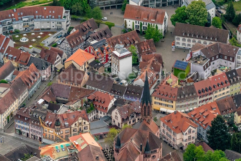 Emmendingen from above - The city center in the downtown area in Emmendingen in the state Baden-Wurttemberg, Germany