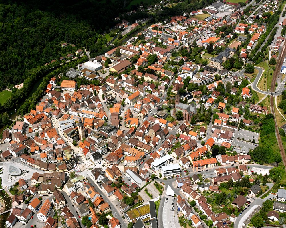 Emmingen from above - The city center in the downtown area in Emmingen in the state Baden-Wuerttemberg, Germany