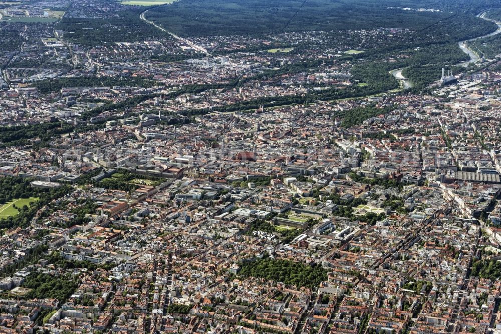 Aerial image München - The city center in the downtown area along the Ludwigstrasse in the district Maxvorstadt in Munich in the state Bavaria, Germany