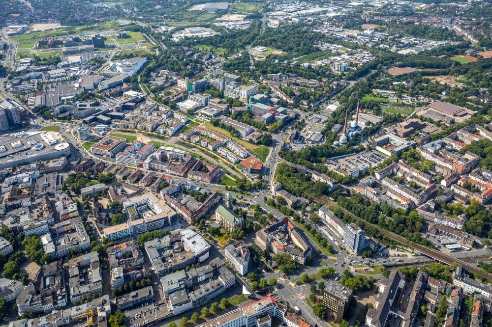 Aerial photograph Essen - The city center in the downtown area in Essen in the state North Rhine-Westphalia, Germany