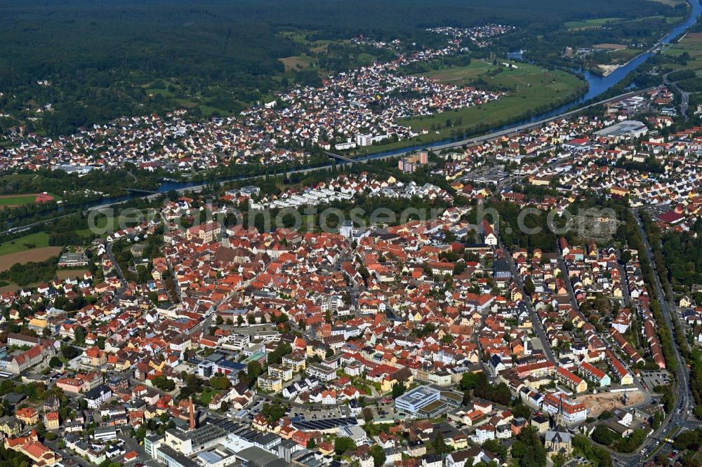 Aerial photograph Forchheim - The city center in the downtown area in Forchheim in the state Bavaria, Germany