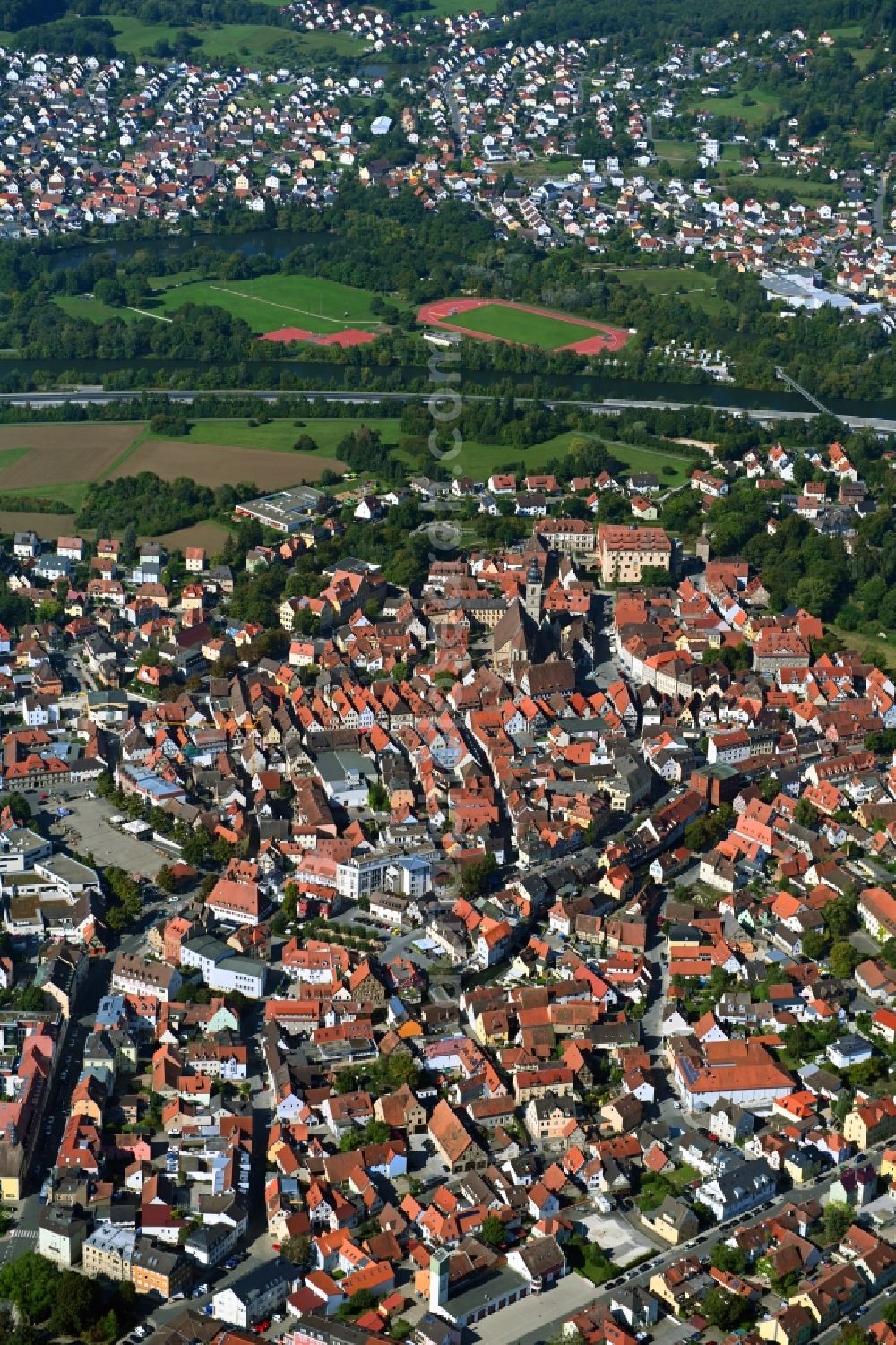 Aerial image Forchheim - The city center in the downtown area in Forchheim in the state Bavaria, Germany