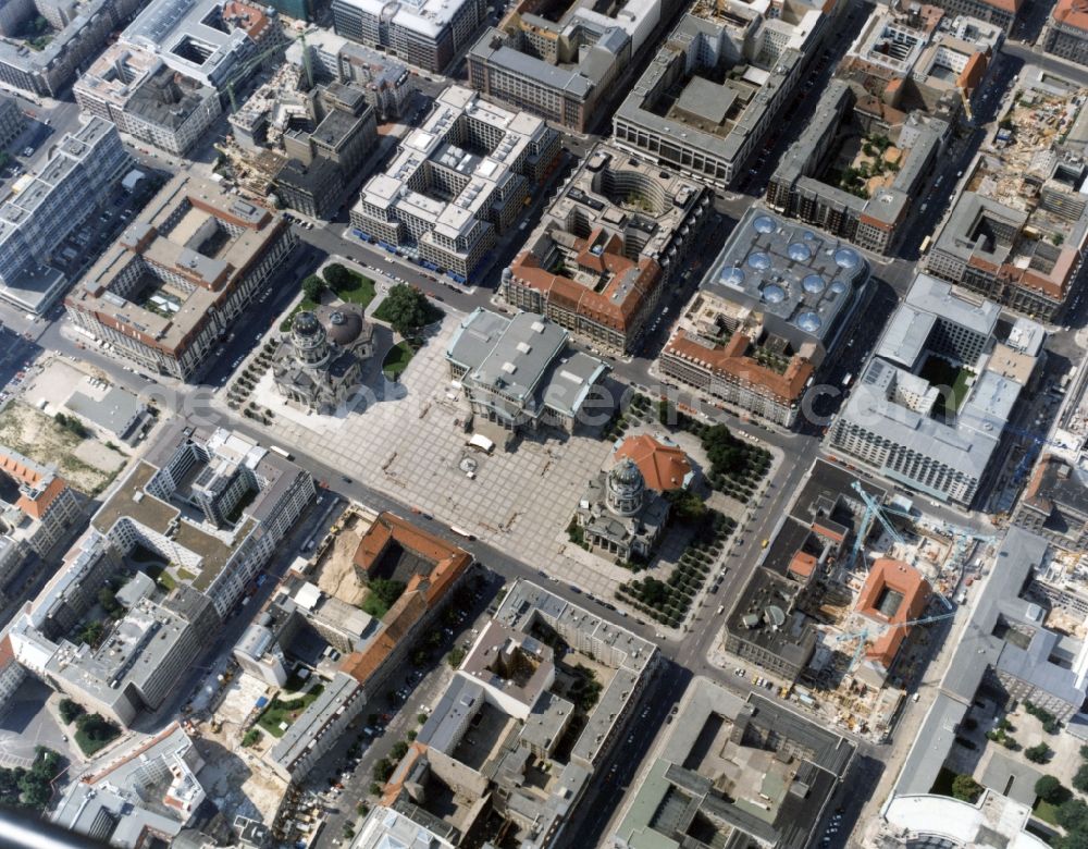 Berlin from above - The city center in the downtown area Friedrichstrasse - Gendarmenmarkt in the district Mitte in Berlin, Germany