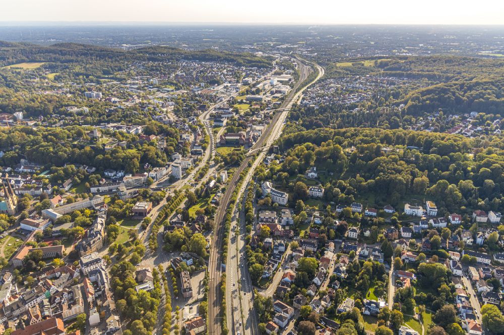 Aerial photograph Gadderbaum - The city center in the downtown area in Gadderbaum in the state North Rhine-Westphalia, Germany