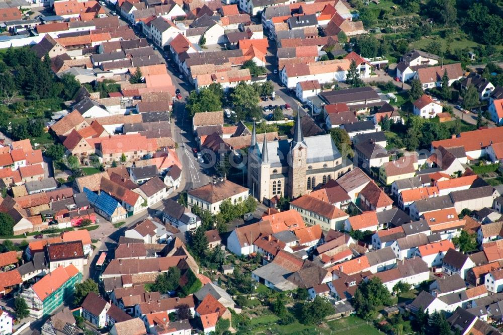 Geinsheim from above - The city center in the downtown area in Geinsheim in the state Rhineland-Palatinate, Germany