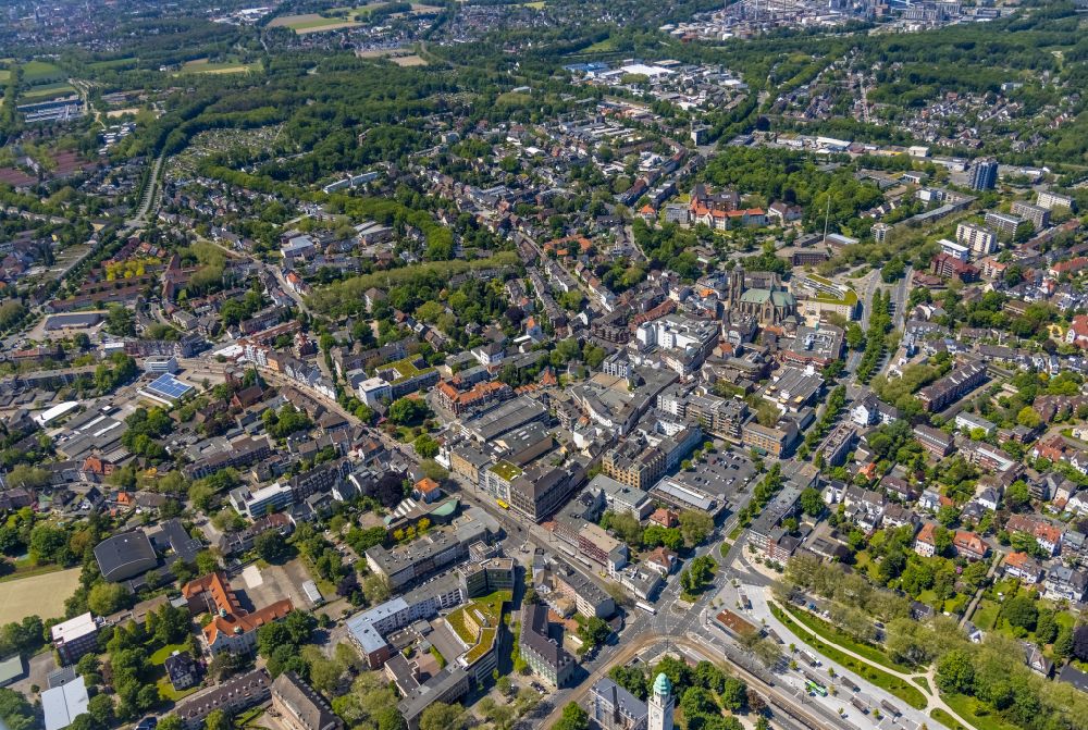 Gelsenkirchen from the bird's eye view: The city center in the downtown area in the district Buer in Gelsenkirchen at Ruhrgebiet in the state North Rhine-Westphalia, Germany