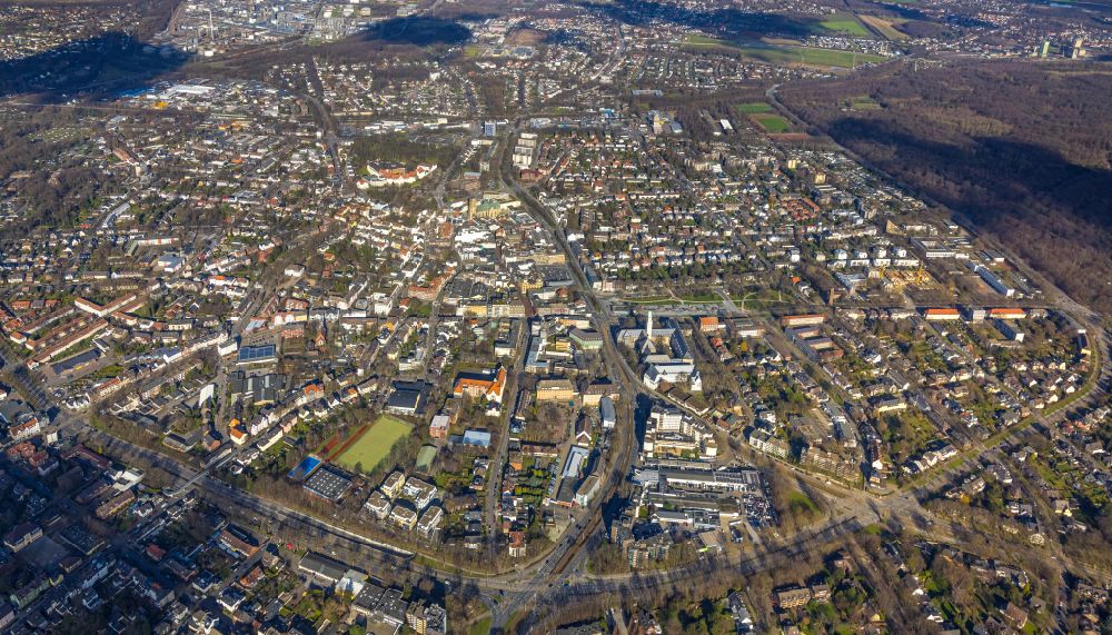 Gelsenkirchen from above - The city center in the downtown area in Gelsenkirchen at Ruhrgebiet in the state North Rhine-Westphalia, Germany