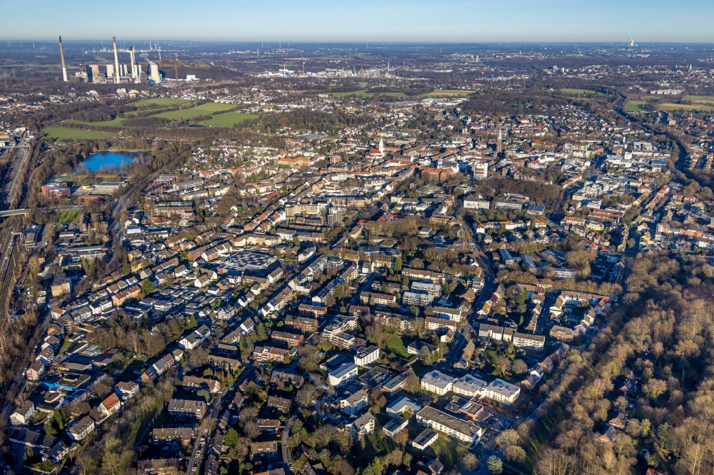 Gladbeck from above - The city center in the downtown area on street Wiesenstrasse in Gladbeck at Ruhrgebiet in the state North Rhine-Westphalia, Germany