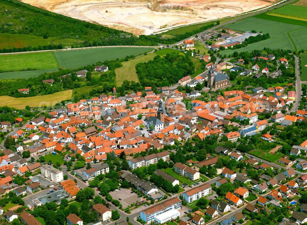 Aerial photograph Göllheim - The city center in the downtown area in Göllheim in the state Rhineland-Palatinate, Germany