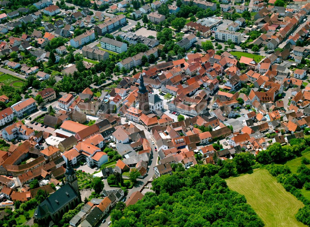 Göllheim from above - The city center in the downtown area in Göllheim in the state Rhineland-Palatinate, Germany