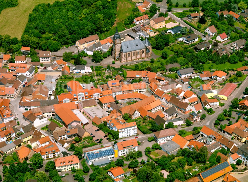 Göllheim from the bird's eye view: The city center in the downtown area in Göllheim in the state Rhineland-Palatinate, Germany