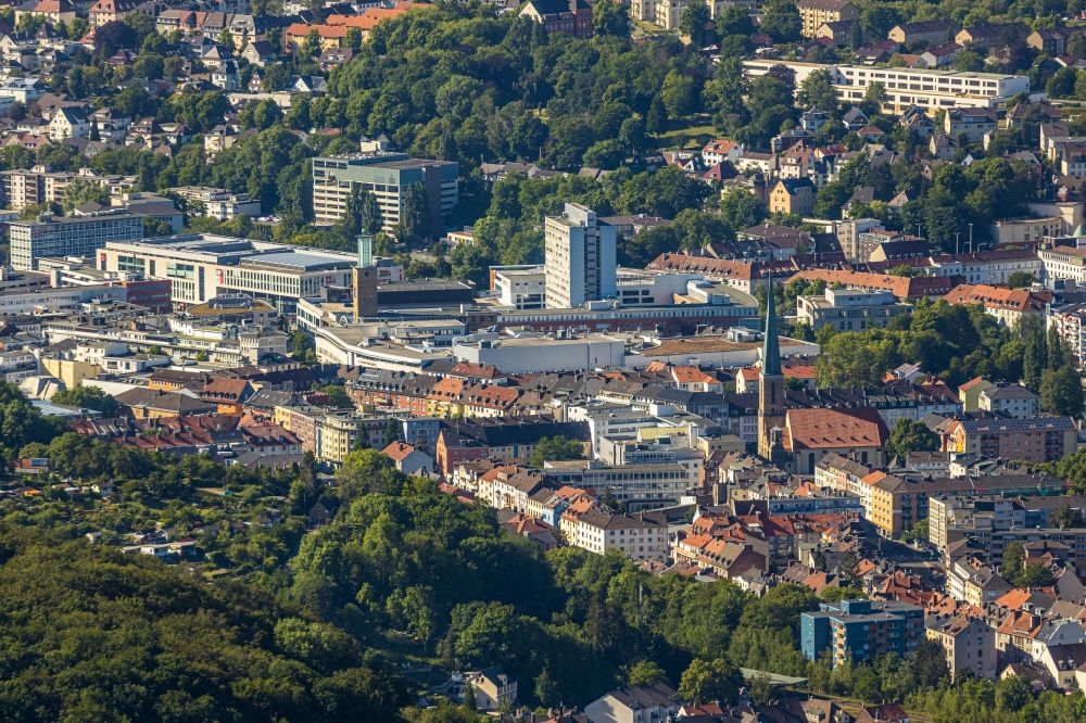Hagen from above - The city center in the downtown area in Hagen at Ruhrgebiet in the state North Rhine-Westphalia, Germany