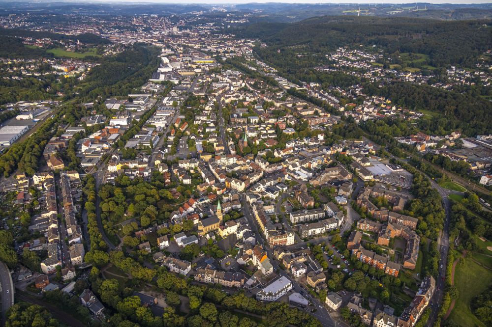 Aerial image Hagen - The city center in the downtown area in Hagen at Ruhrgebiet in the state North Rhine-Westphalia, Germany