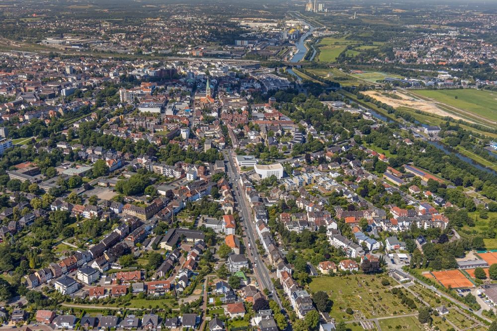 Aerial image Hamm - The city center in the downtown area along the Ostenallee in Hamm in the state North Rhine-Westphalia, Germany