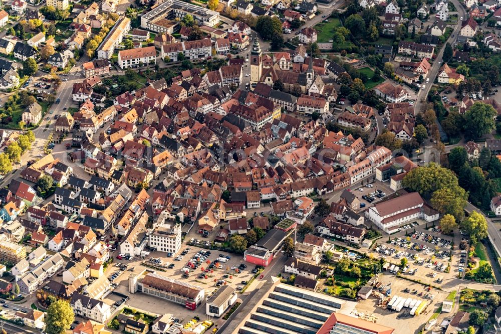 Aerial image Haslach im Kinzigtal - The city center in the downtown area in Haslach im Kinzigtal in the state Baden-Wuerttemberg, Germany