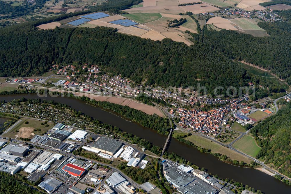 Aerial photograph Hasloch - The city center in the downtown area in Hasloch in the state Bavaria, Germany