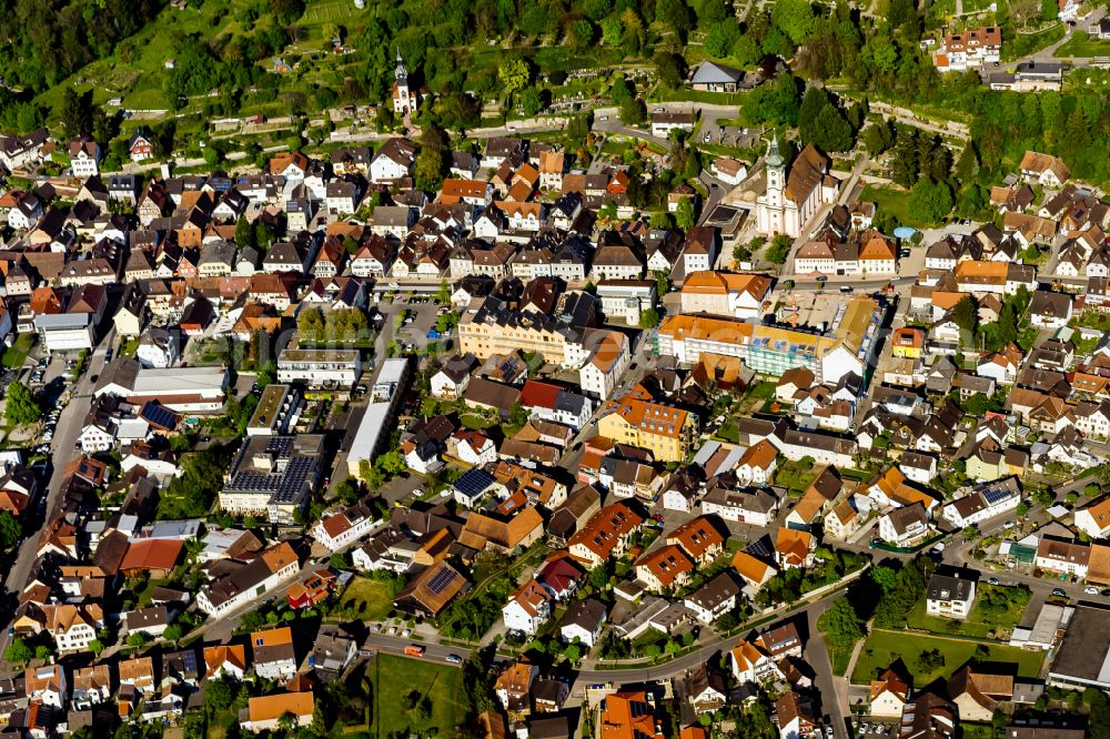 Herbolzheim from above - The city center in the downtown area in Herbolzheim in the state Baden-Wuerttemberg, Germany