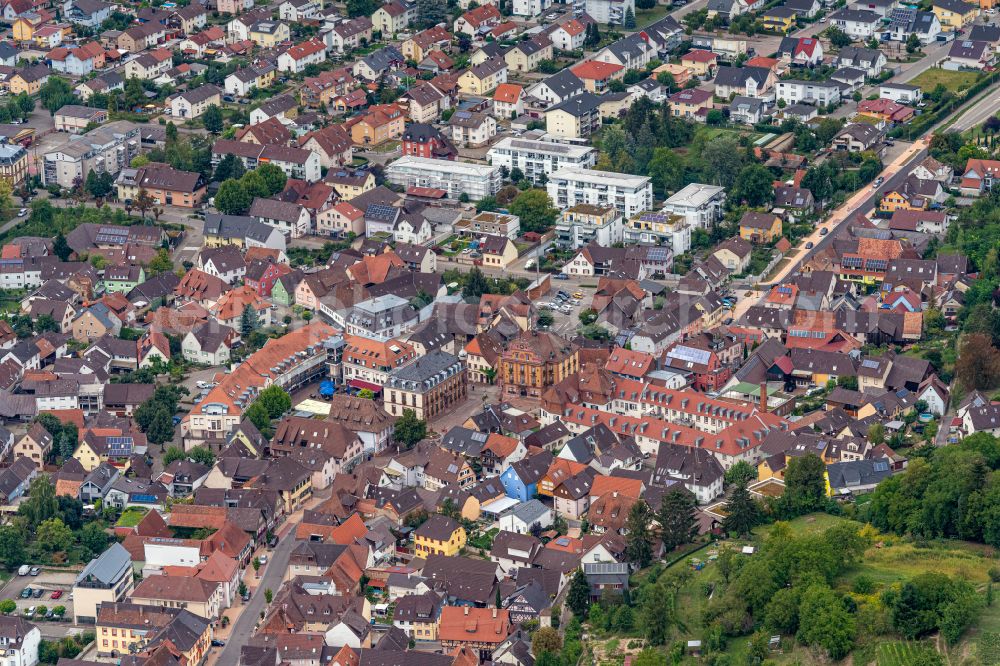 Herbolzheim from above - The city center in the downtown area in Herbolzheim in the state Baden-Wuerttemberg, Germany