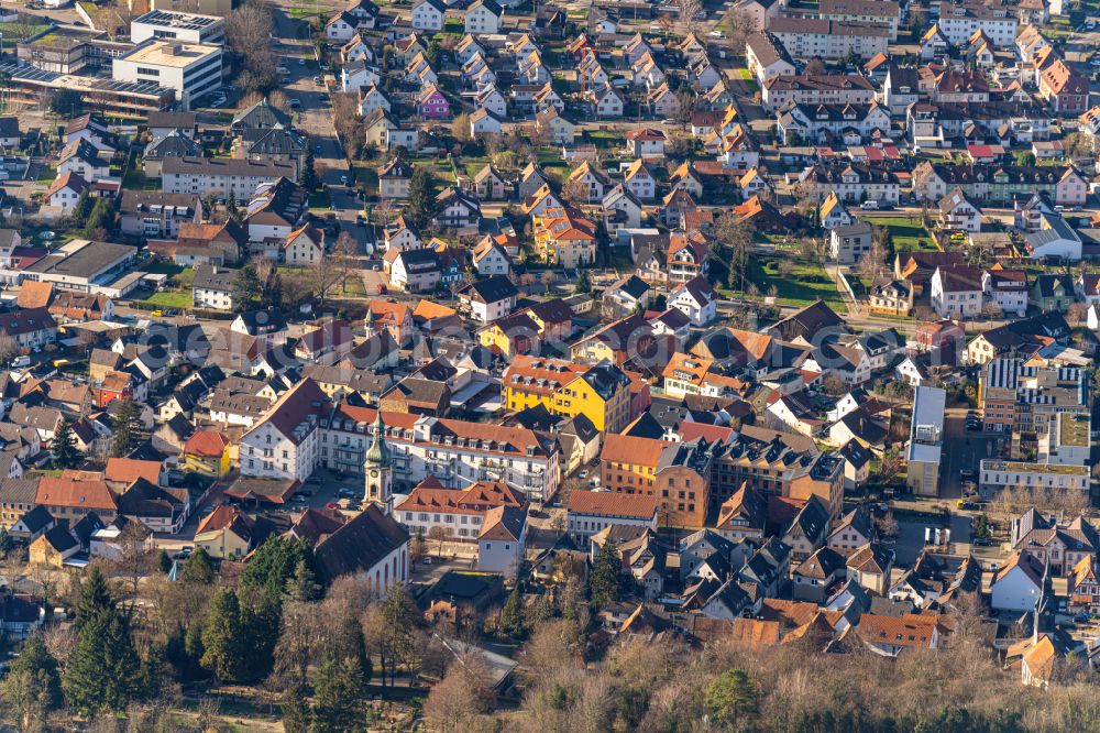 Aerial image Herbolzheim - The city center in the downtown area in Herbolzheim in the state Baden-Wuerttemberg, Germany