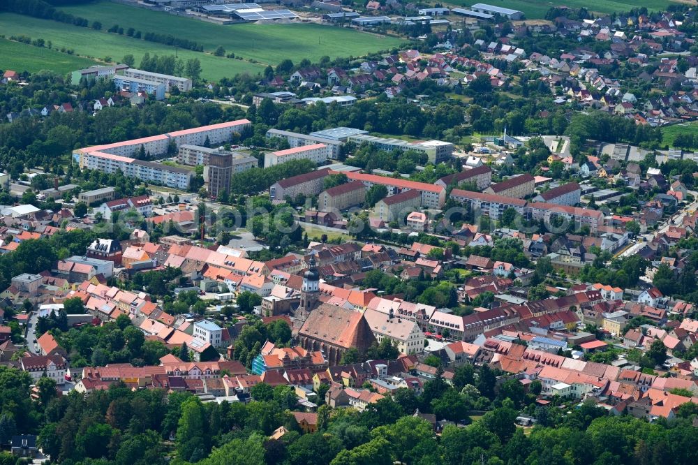 Herzberg (Elster) from the bird's eye view: The city center in the downtown area in Herzberg (Elster) in the state Brandenburg, Germany