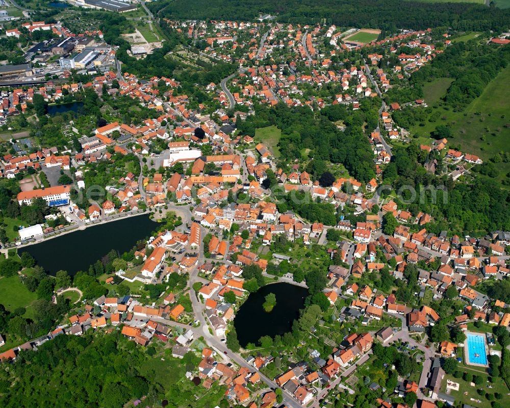 Ilsenburg (Harz) from above - The city center in the downtown area in Ilsenburg (Harz) in the Harz in the state Saxony-Anhalt, Germany