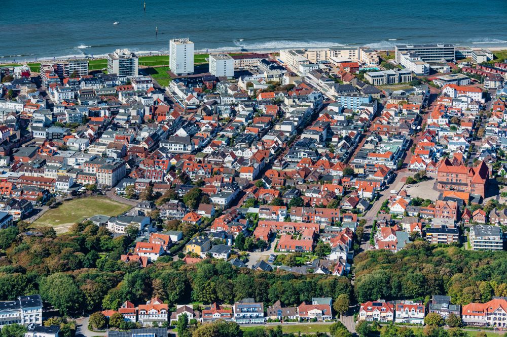Aerial photograph Norderney - City center in the inner city area on the island of Norderney in the state of Lower Saxony, Germany