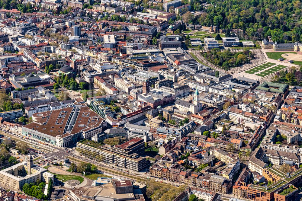 Aerial photograph Karlsruhe - The city center in the downtown area in Karlsruhe in the state Baden-Wuerttemberg, Germany