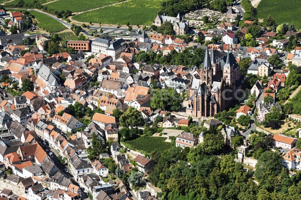 Aerial photograph Oppenheim - The city center in the downtown area with of Katharinenkirche in Oppenheim in the state Rhineland-Palatinate, Germany