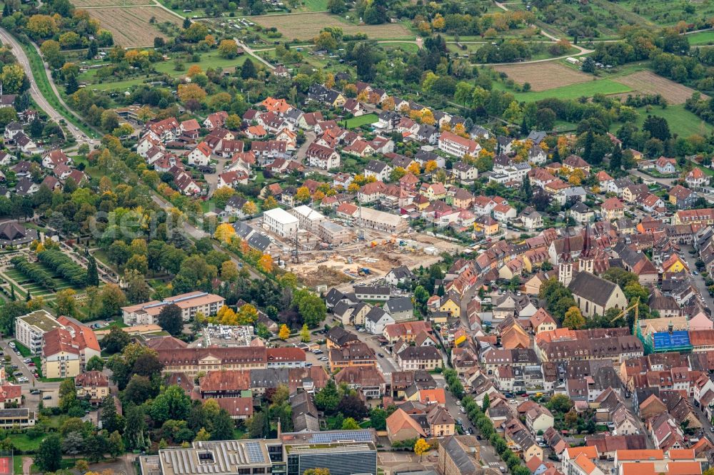Kenzingen from above - The city center in the downtown area in Kenzingen in the state Baden-Wurttemberg, Germany