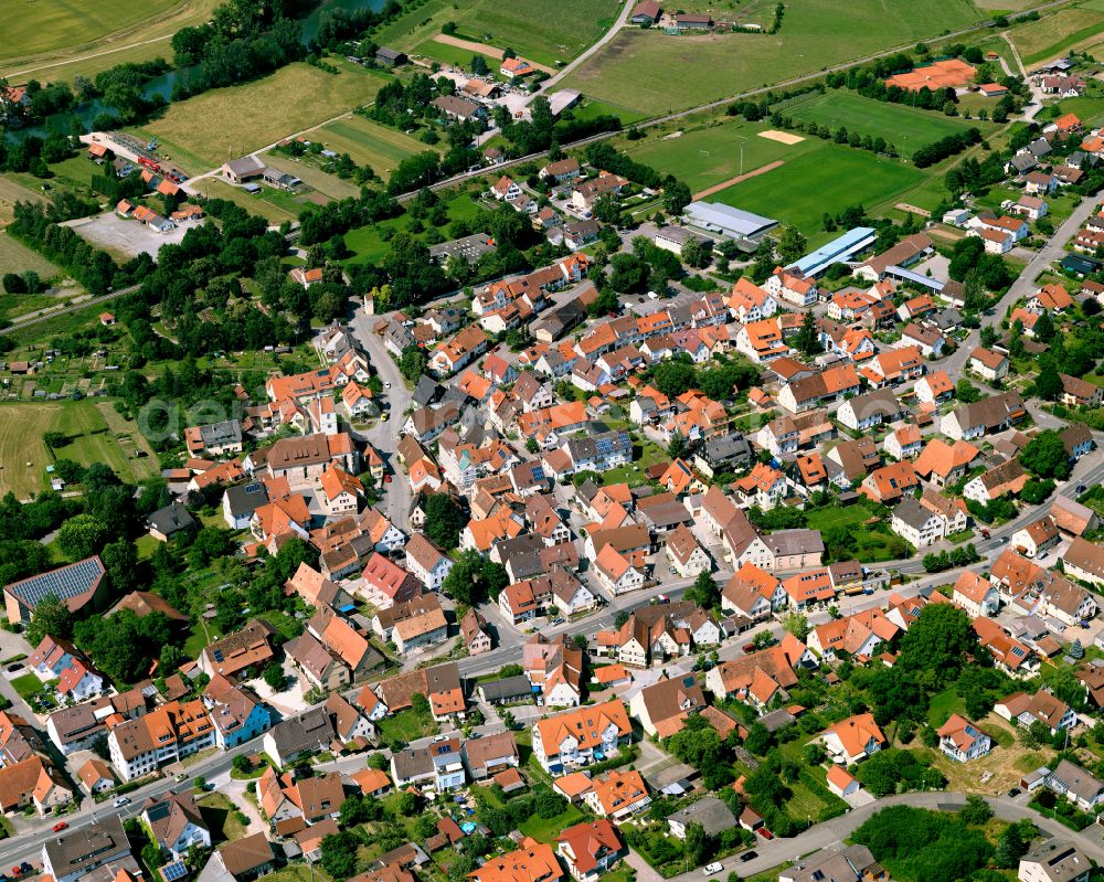 Kiebingen from above - The city center in the downtown area in Kiebingen in the state Baden-Wuerttemberg, Germany