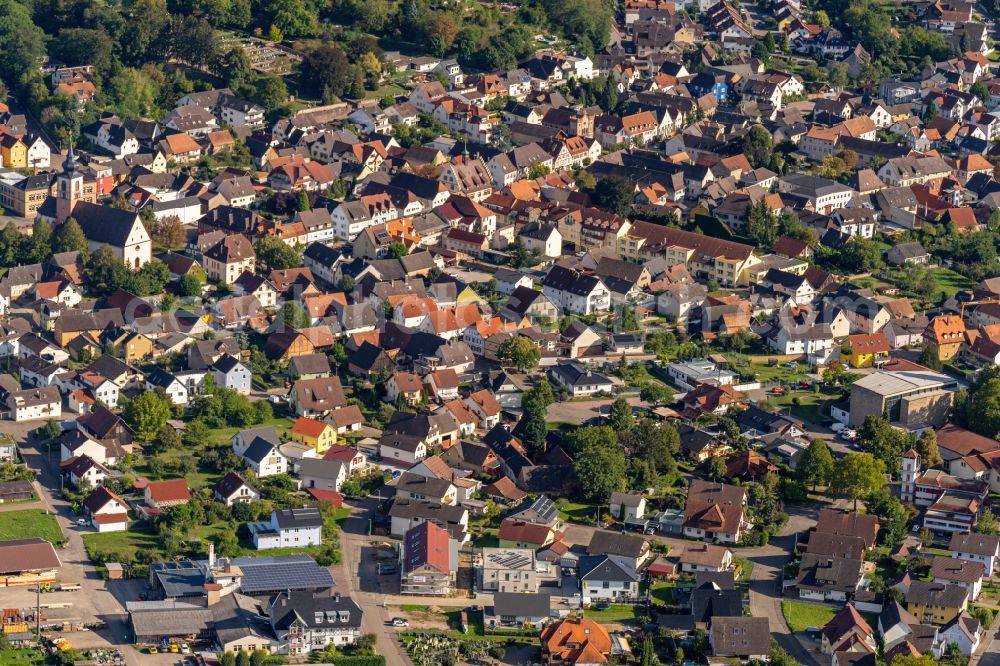 Kippenheim from above - The city center in the downtown area in Kippenheim in the state Baden-Wuerttemberg, Germany