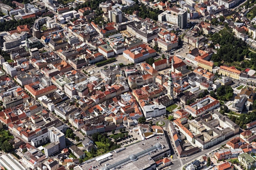 Klagenfurt from the bird's eye view: The city center in the downtown area in Klagenfurt in Kaernten, Austria