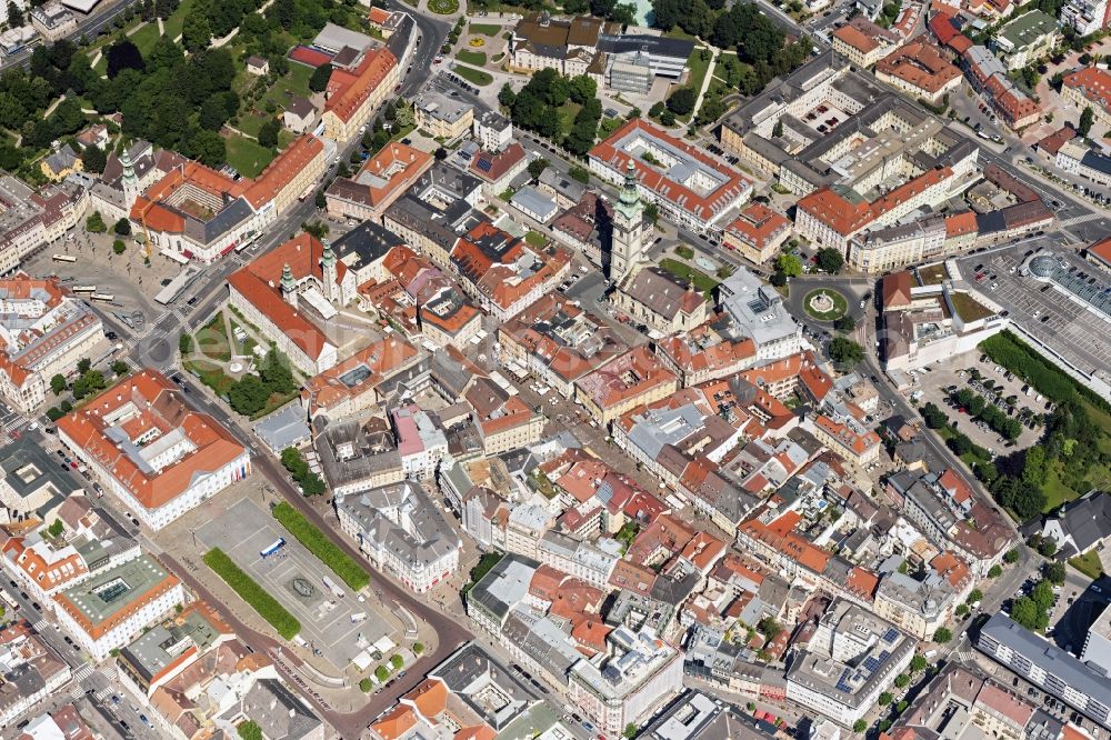 Klagenfurt from the bird's eye view: The city center in the downtown area in Klagenfurt in Kaernten, Austria