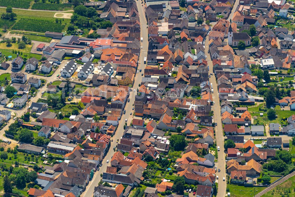 Königschaffhausen from above - The city center in the downtown area in Koenigschaffhausen in the state Baden-Wuerttemberg, Germany